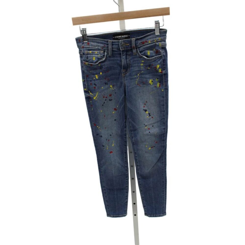 Etienne Marcel Women Skinny Jeans Blue Paint Splatter Cotton Size 24